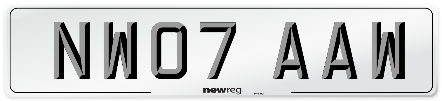 NW07 AAW Number Plate from New Reg
